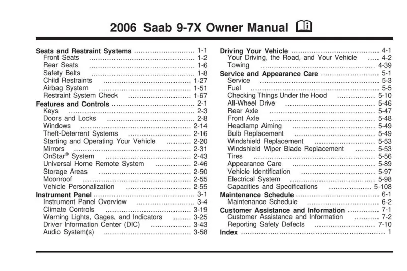 2006 Saab 9 7x owners manual