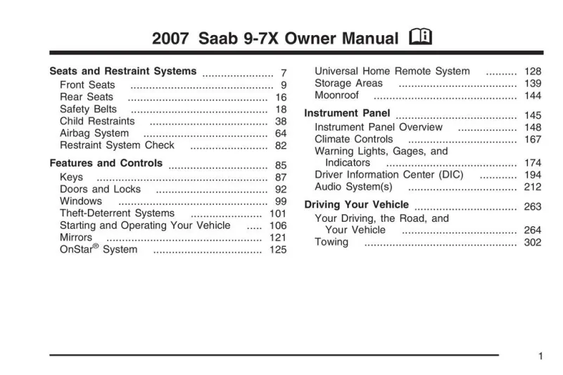 2007 Saab 9 7x owners manual