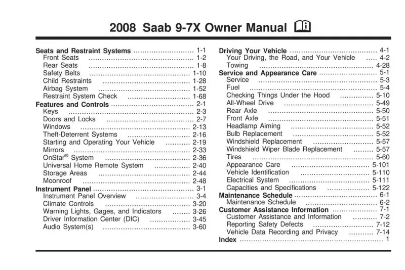 2008 Saab 9 7x owners manual