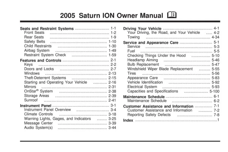 2005 Saturn Ion owners manual
