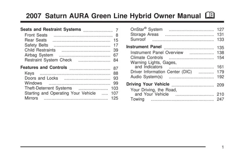 2007 Saturn Aura Hybrid owners manual