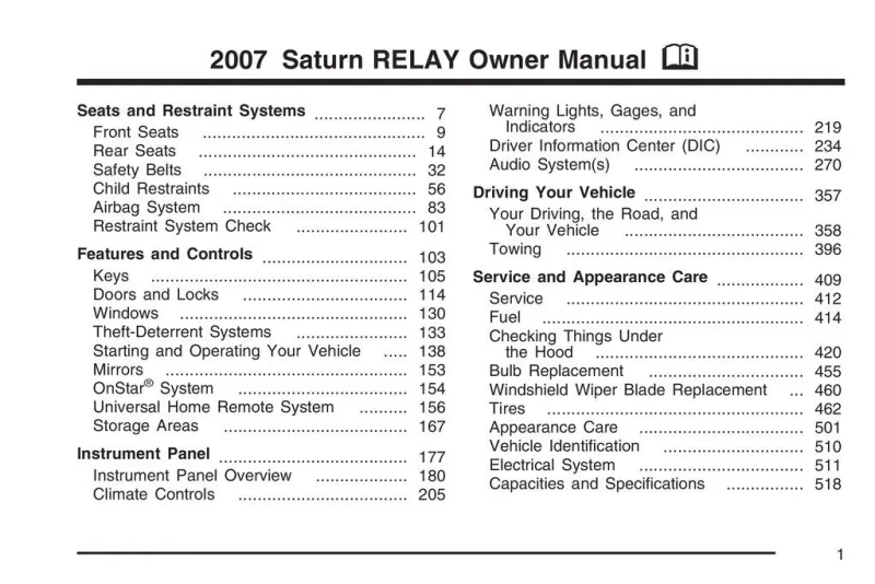 2007 Saturn Relay owners manual