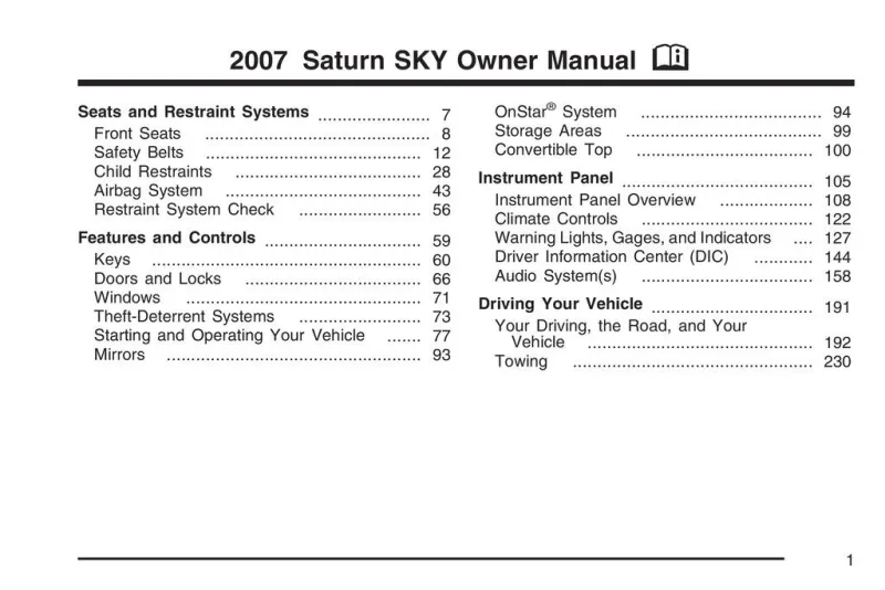 2007 Saturn Sky owners manual