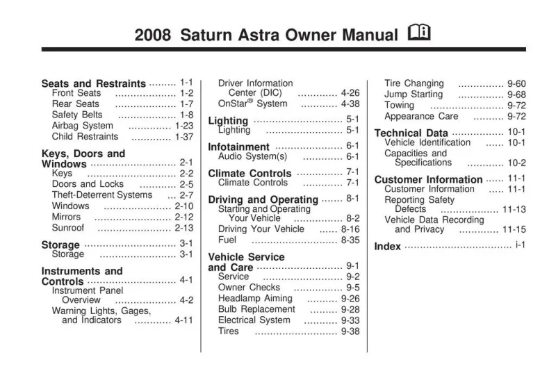 2008 Saturn Astra owners manual