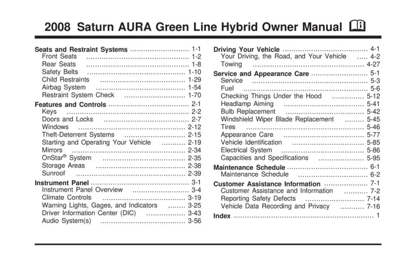 2008 Saturn Aura Hybrid owners manual