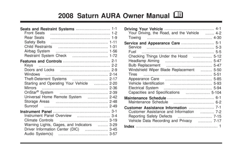 2008 Saturn Aura owners manual