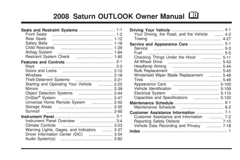 2008 Saturn Outlook owners manual