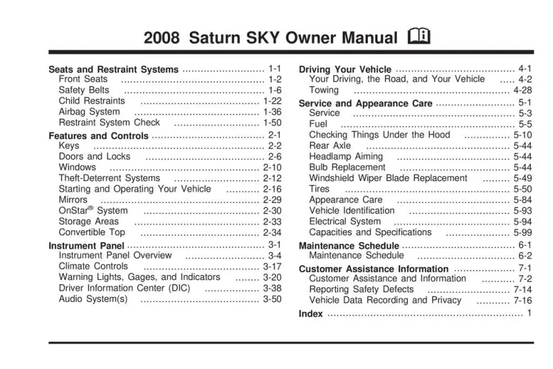 2008 Saturn Sky owners manual