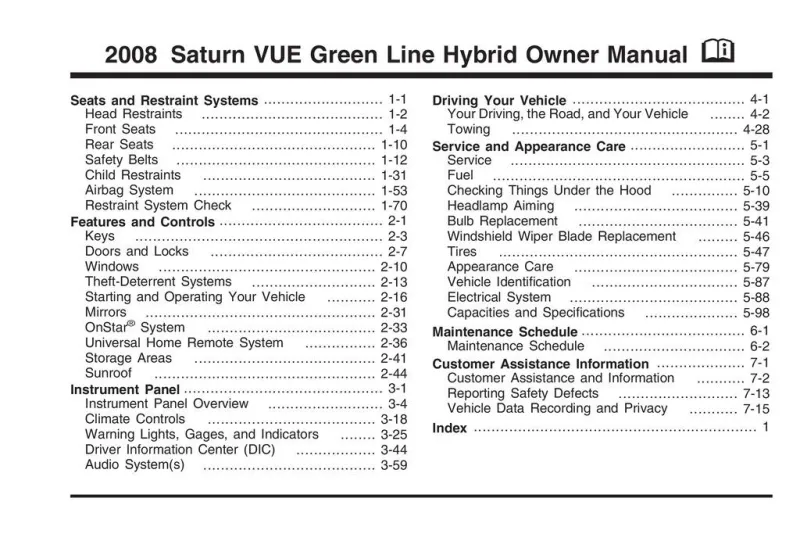 2008 Saturn Vue Hybrid owners manual