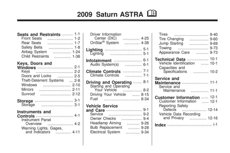 2009 Saturn Astra owners manual