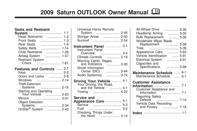 2009 Saturn Outlook owners manual