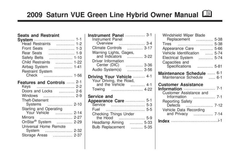 2009 Saturn Vue Hybrid owners manual