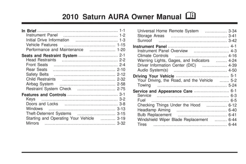 2010 Saturn Aura owners manual