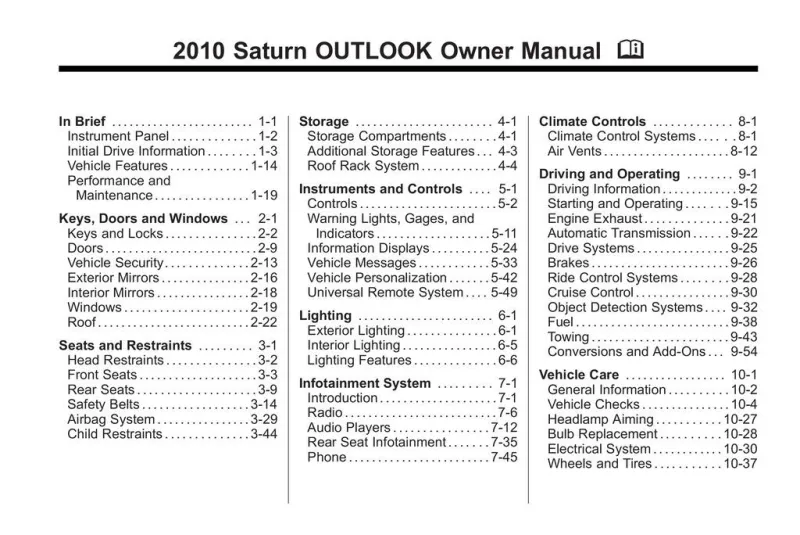 2010 Saturn Outlook owners manual