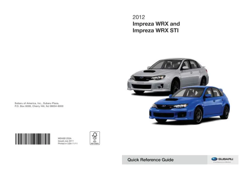 2012 Subaru Impreza Wrx Sti owners manual