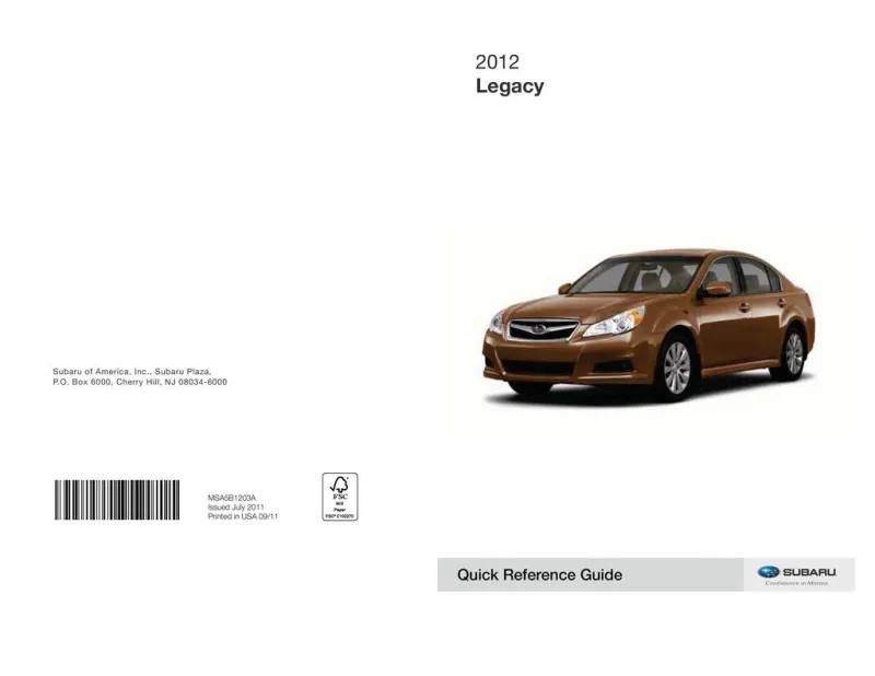 2012 Subaru Legacy owners manual