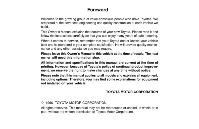 1996 Toyota Celica owners manual