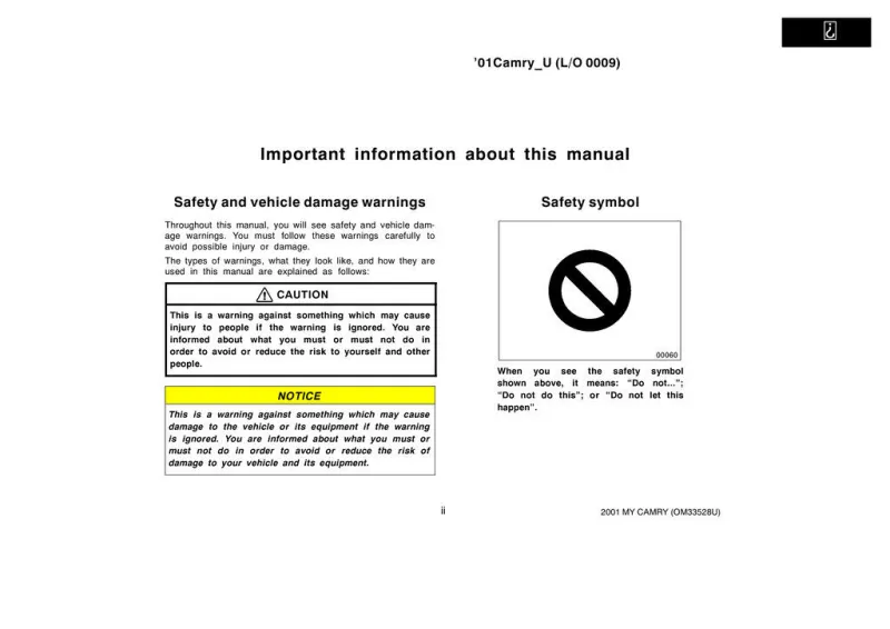 2001 Toyota Camry owners manual