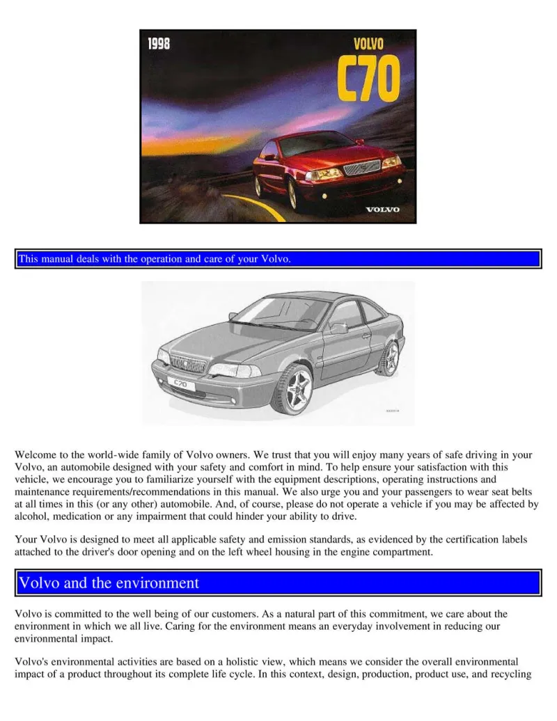 1998 Volvo C70 owners manual