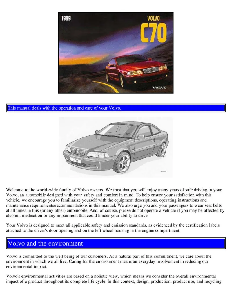 1999 Volvo C70 owners manual