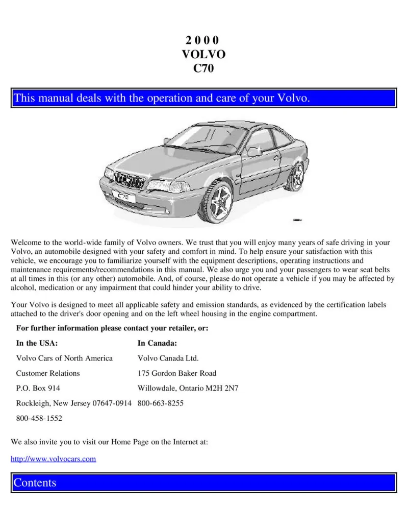2000 Volvo C70 owners manual