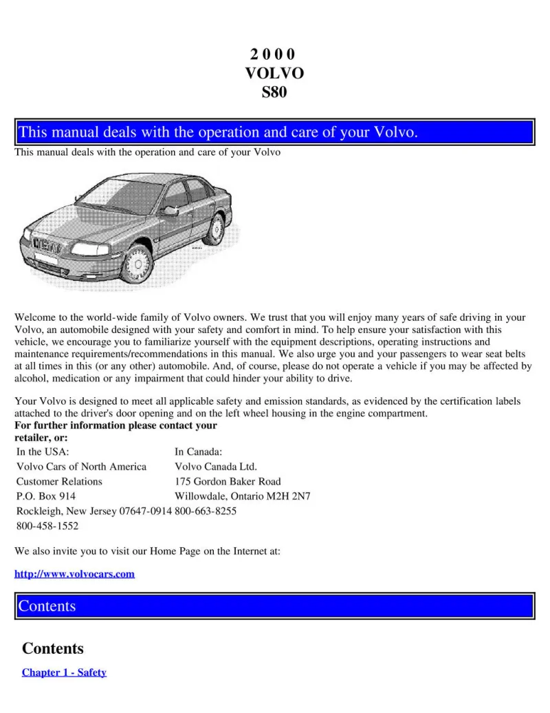 2000 Volvo S80 owners manual