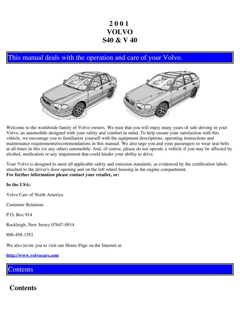 2001 Volvo S40 V40 owners manual
