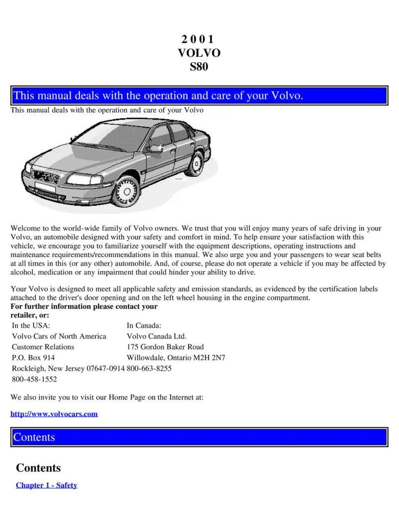 2001 Volvo S80 owners manual