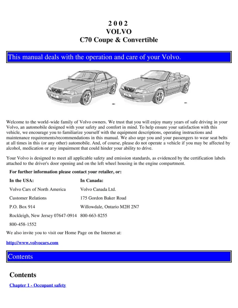 2002 Volvo C70 owners manual
