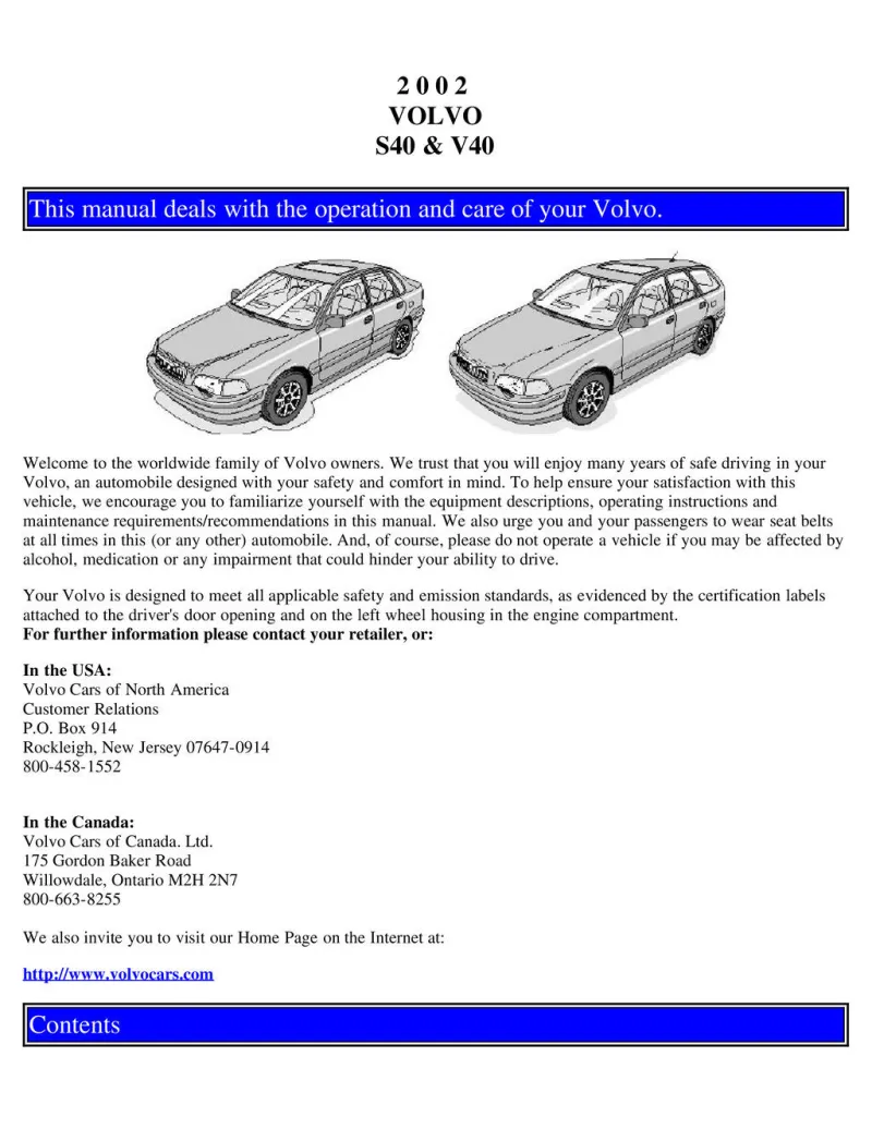 2002 Volvo S40 V40 owners manual
