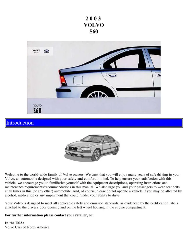 2003 Volvo S60 owners manual