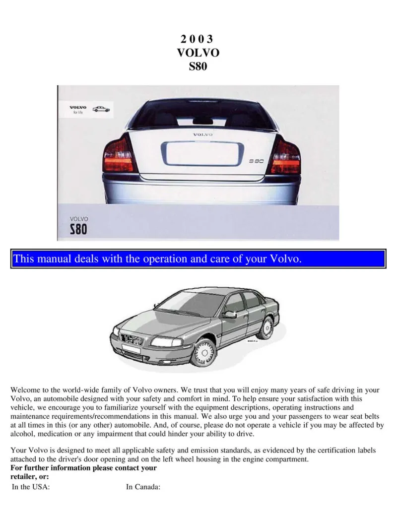 2003 Volvo S80 owners manual