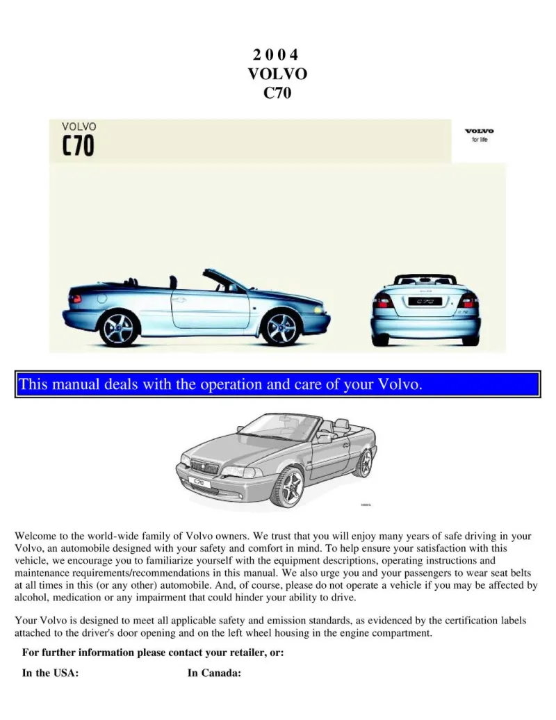 2004 Volvo C70 owners manual