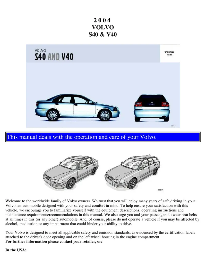2004 Volvo S40 V40 owners manual