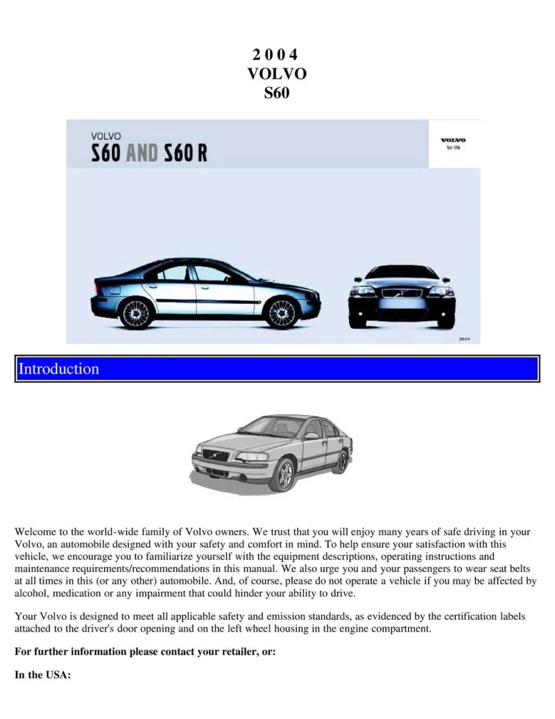 2004 Volvo S60 owners manual