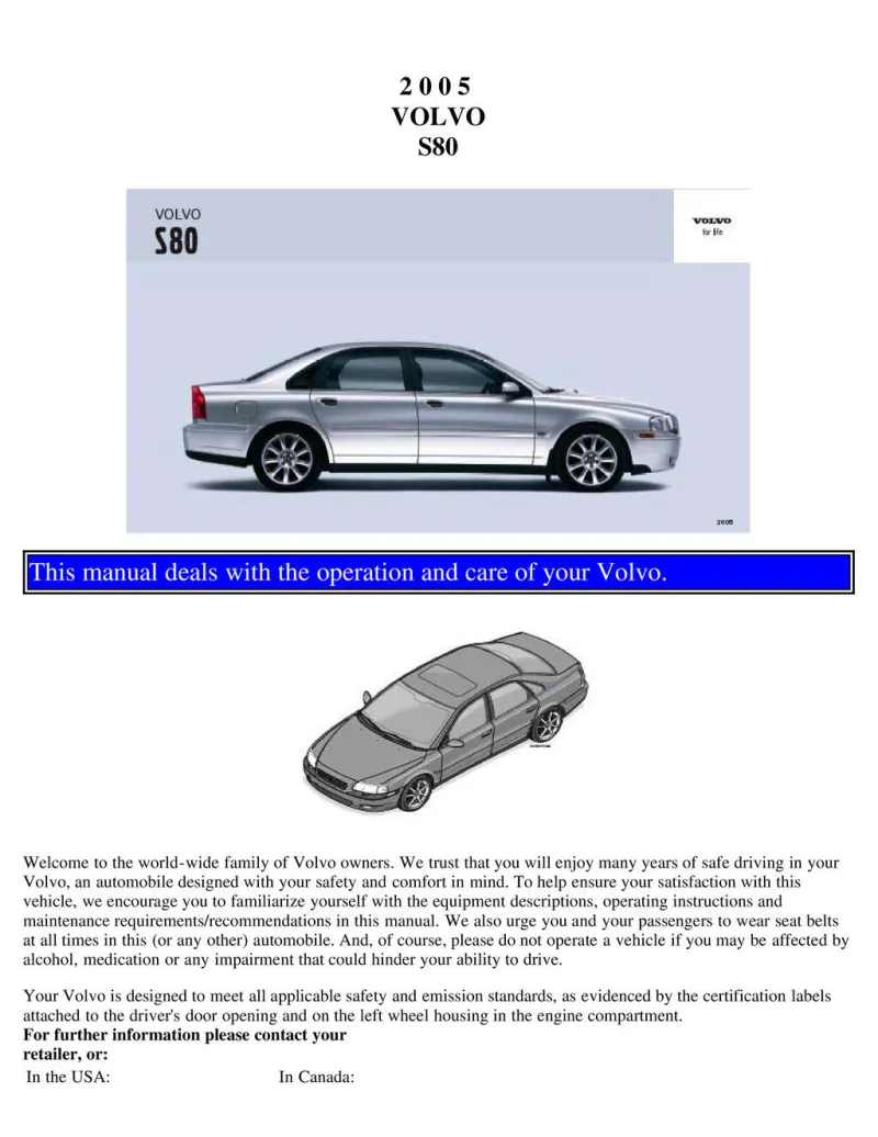 2005 Volvo S80 owners manual