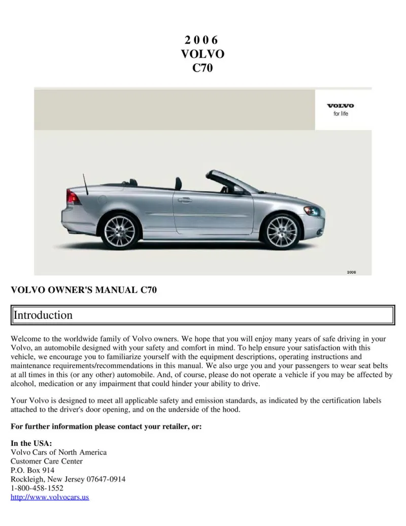 2006 Volvo C70 owners manual