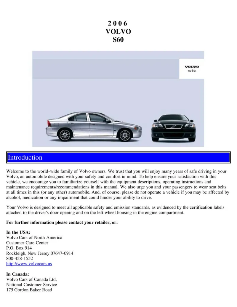 2006 Volvo S60 owners manual