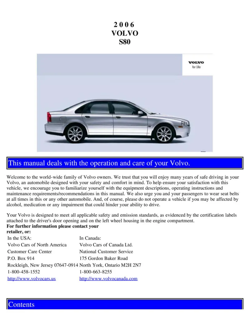2006 Volvo S80 owners manual