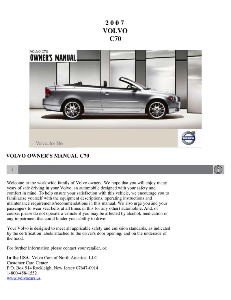 2007 Volvo C70 owners manual