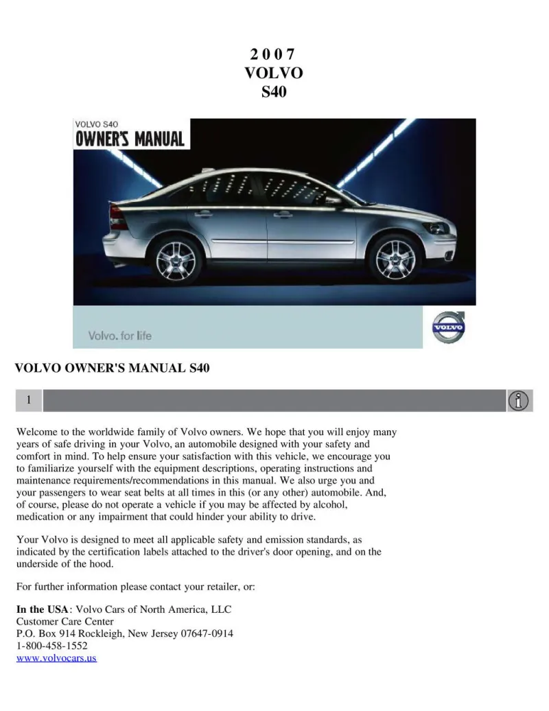 2007 Volvo S40 owners manual