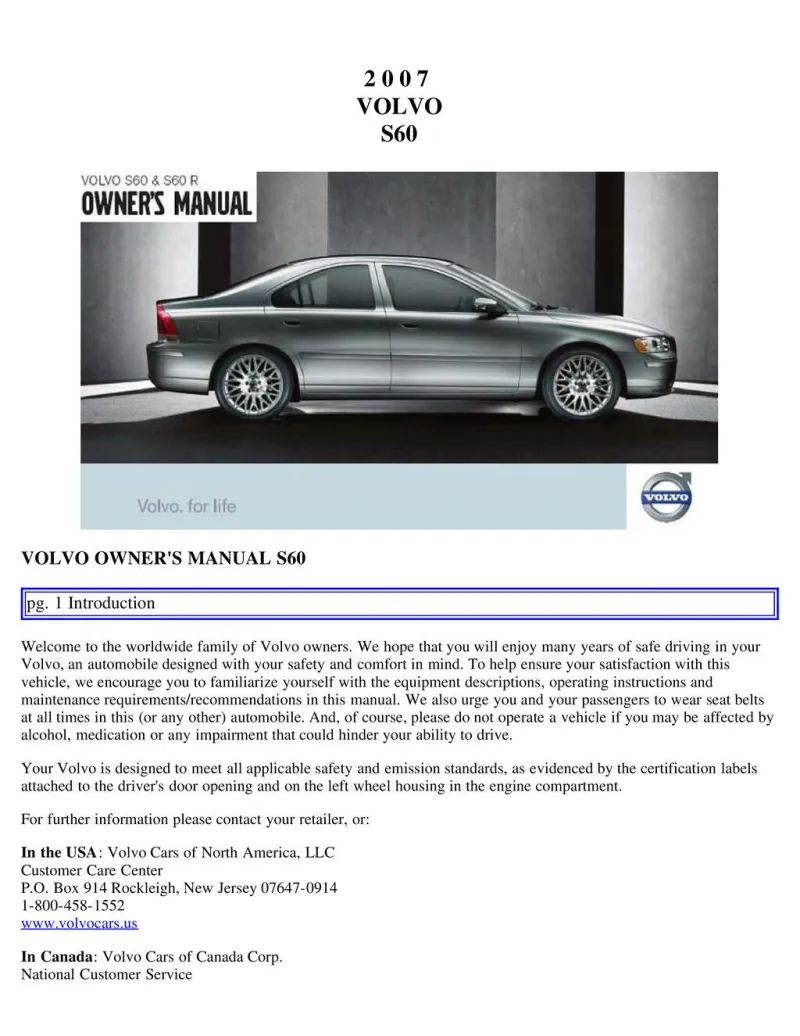 2007 Volvo S60 owners manual