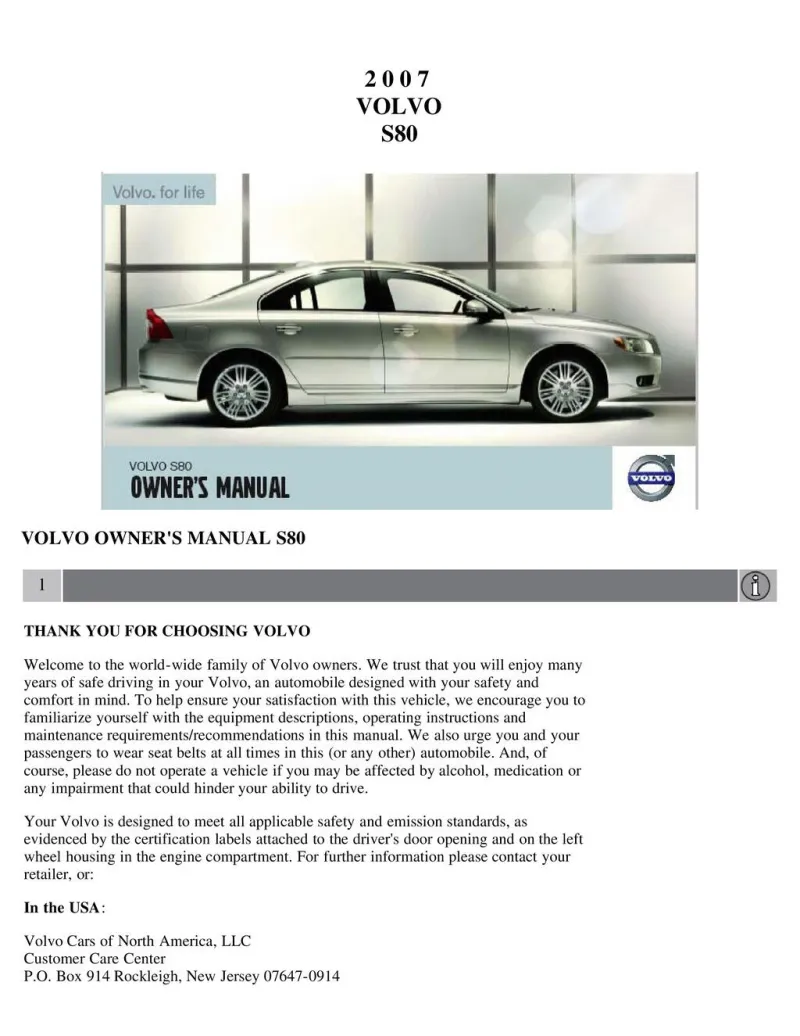 2007 Volvo S80 owners manual