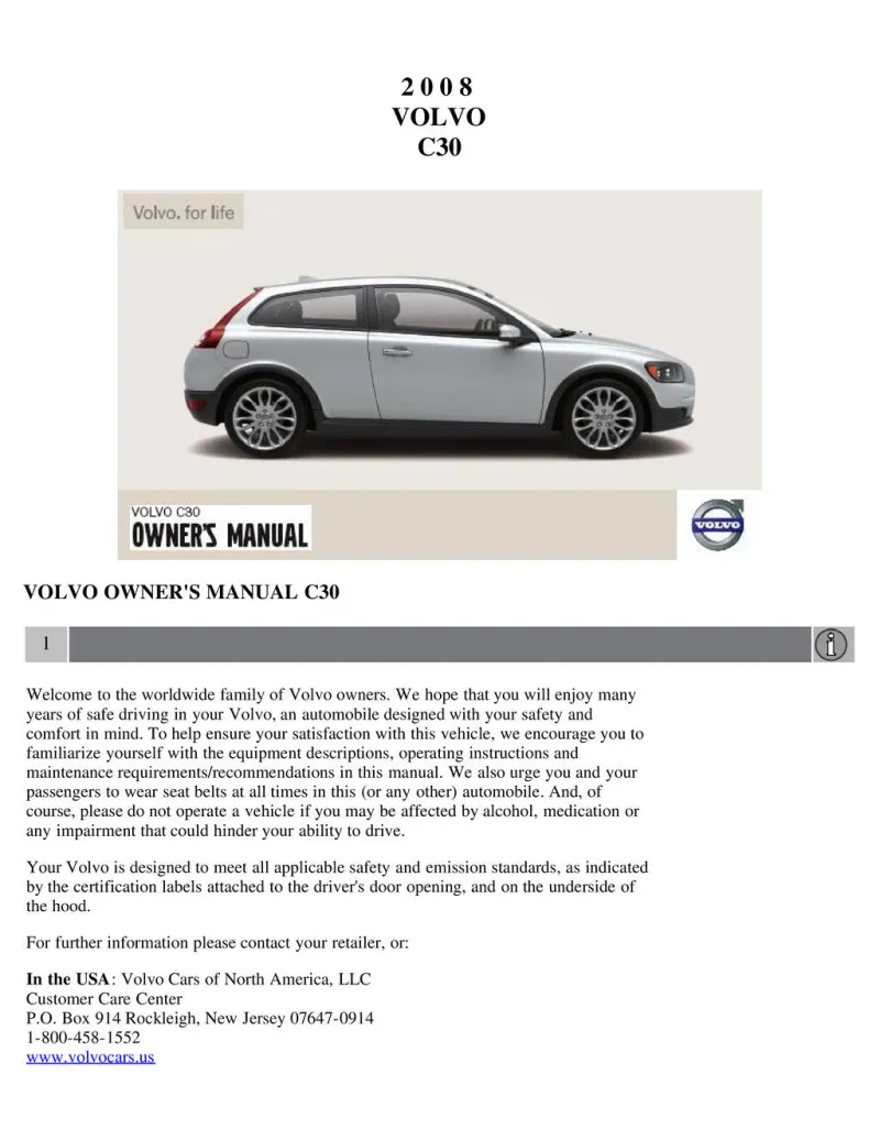 2008 Volvo C30 owners manual