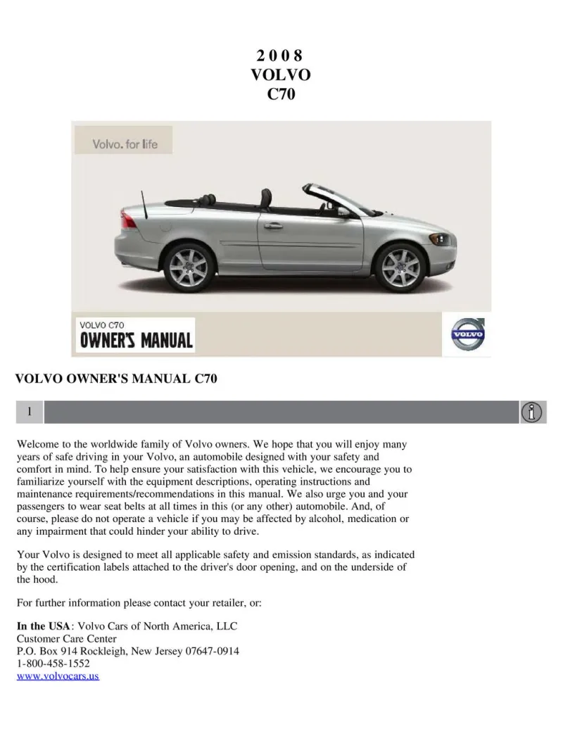 2008 Volvo C70 owners manual