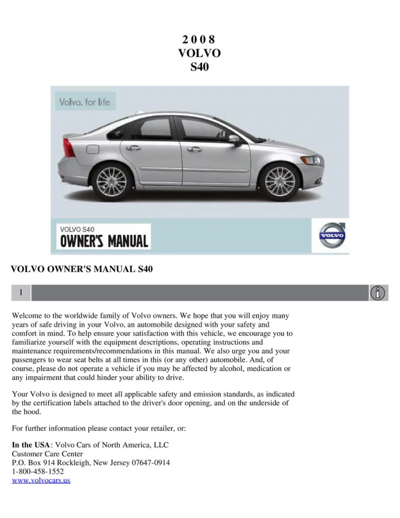 2008 Volvo S40 owners manual