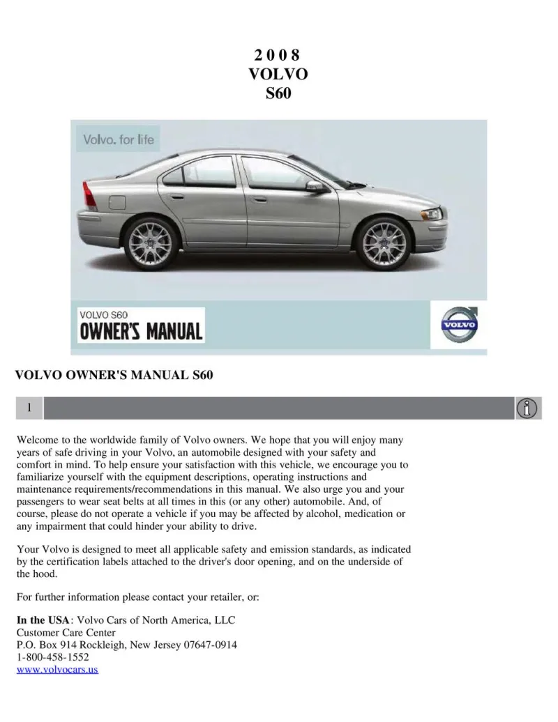 2008 Volvo S60 owners manual