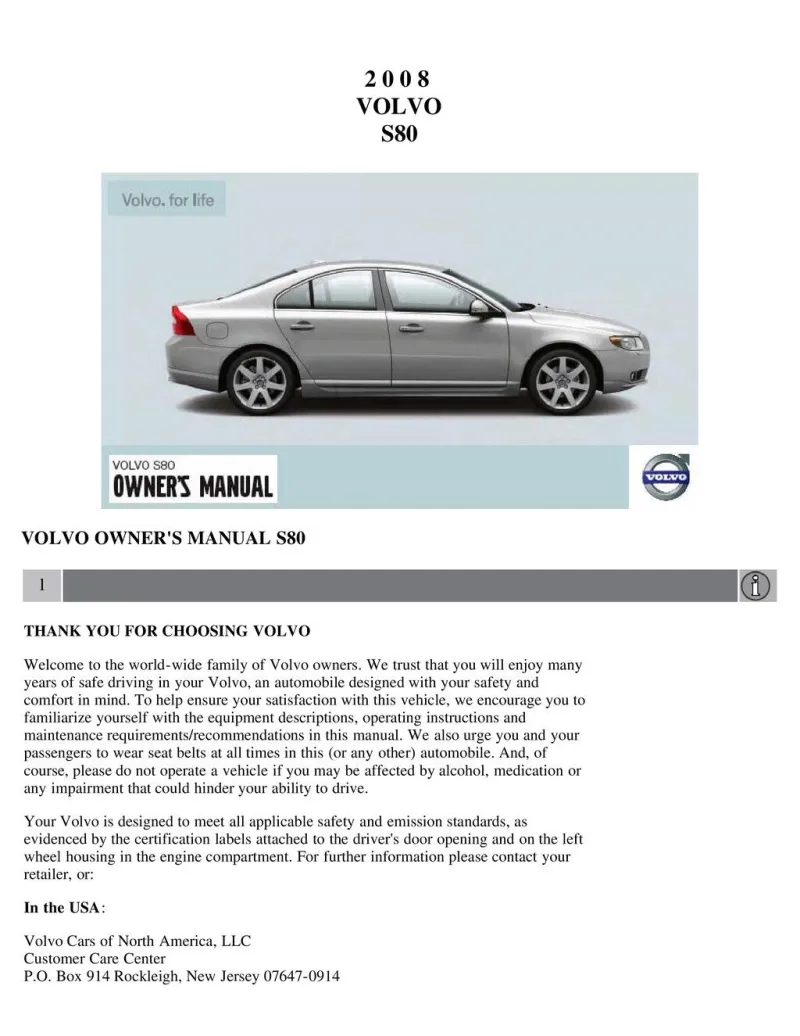 2008 Volvo S80 owners manual