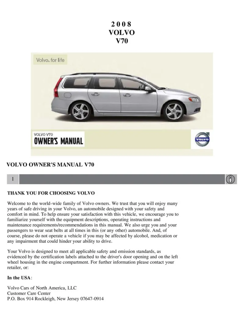 2008 Volvo V70 owners manual